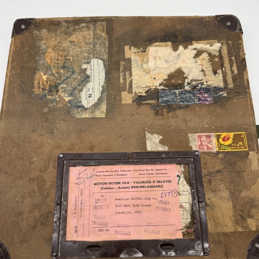 Antique Motion Picture Film Case Shipping‎ Container With Labels Stamps